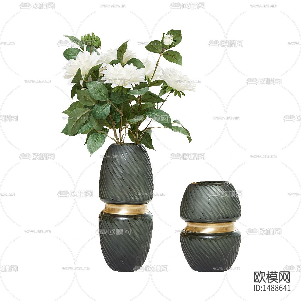 现代轻奢螺纹玻璃不锈钢花瓶摆放绿植下载