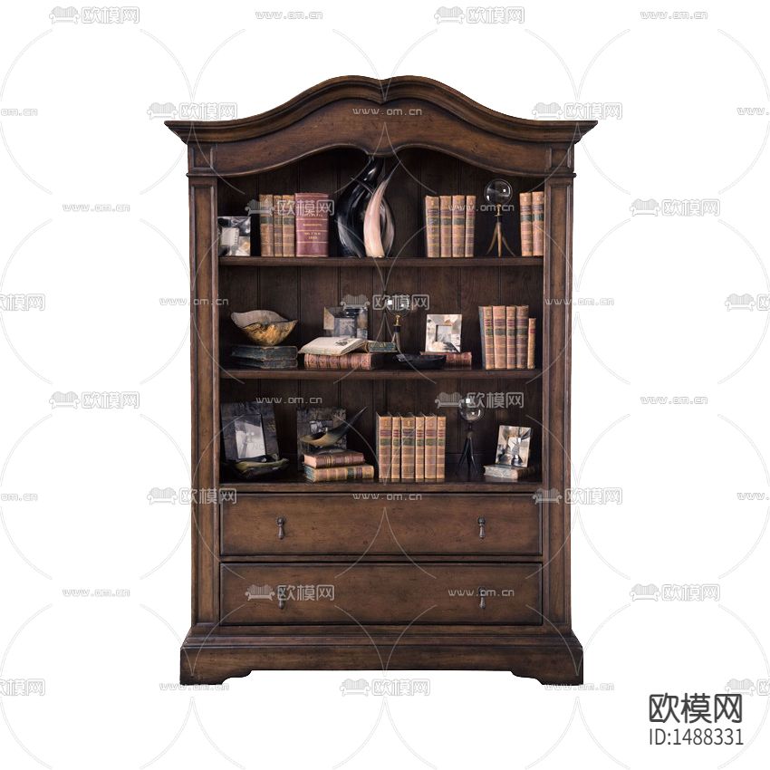 美式复古做旧实木雕刻书柜