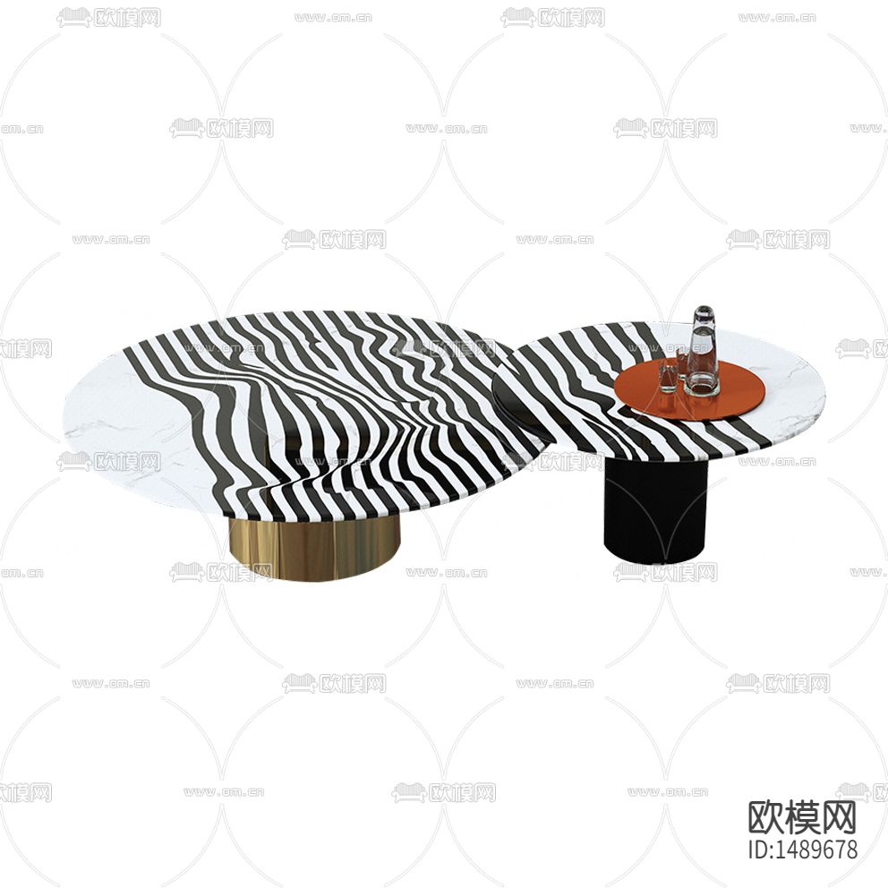 现代轻奢斑马纹大理石台面不锈钢茶几组合下载