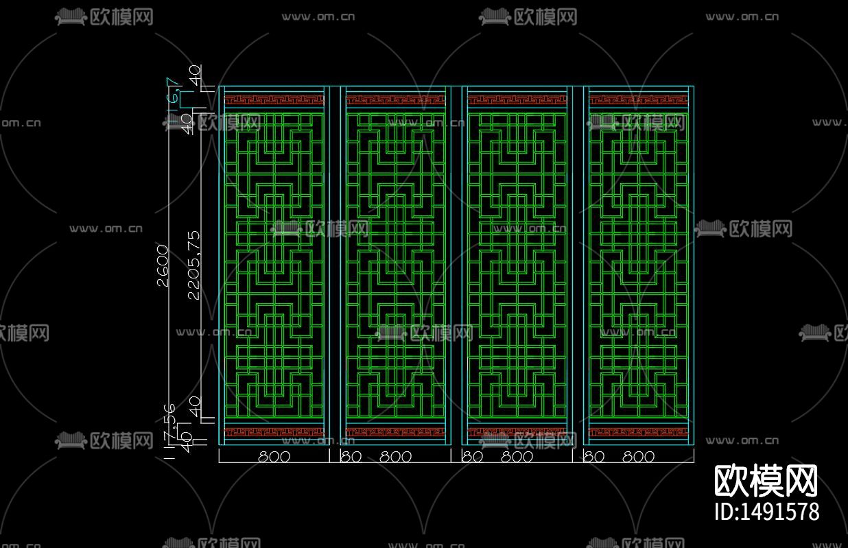 中式隔断cad节点大样图下载（渲染图4）