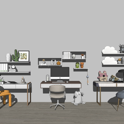  现代儿童书桌椅su模型 