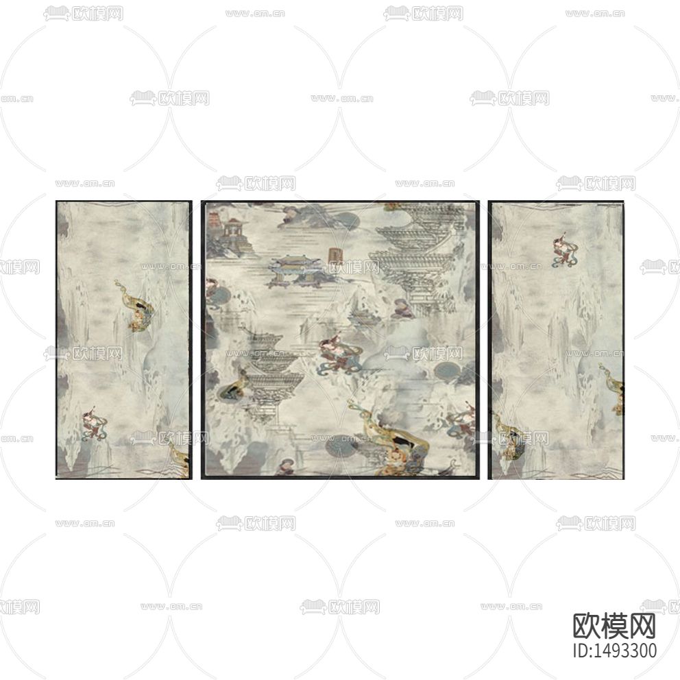 新中式禅意仙境建筑装饰画下载