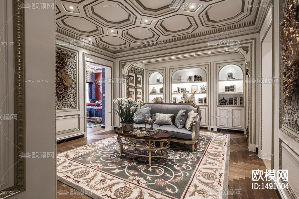 法式宫庭别墅cad施工图纸下载（渲染图7）