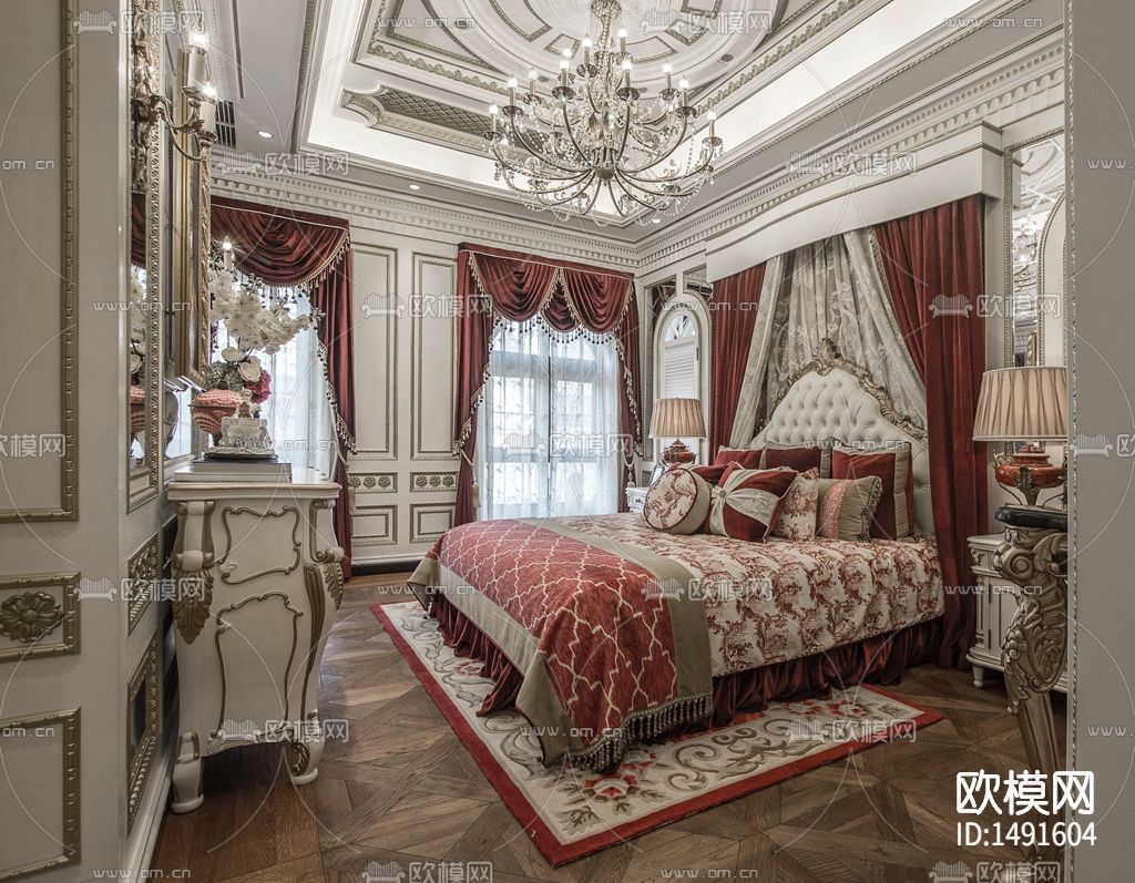 法式宫庭别墅cad施工图纸下载（渲染图2）