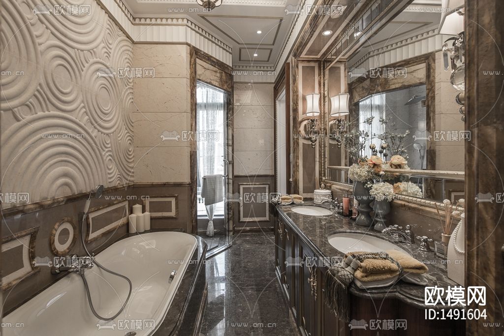 法式宫庭别墅cad施工图纸下载（渲染图3）