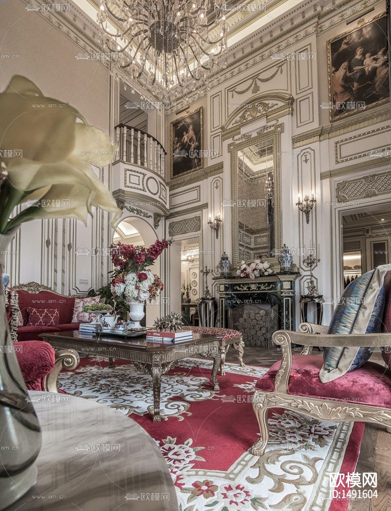 法式宫庭别墅cad施工图纸下载（渲染图6）