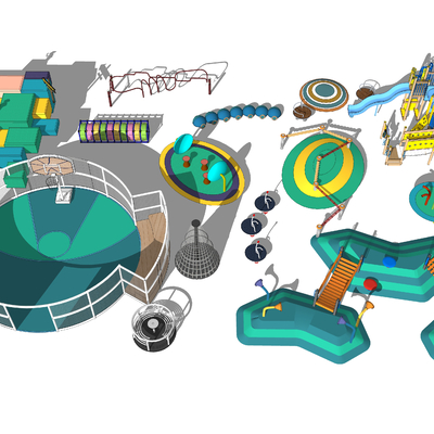  现代户外儿童游乐设施su模型 