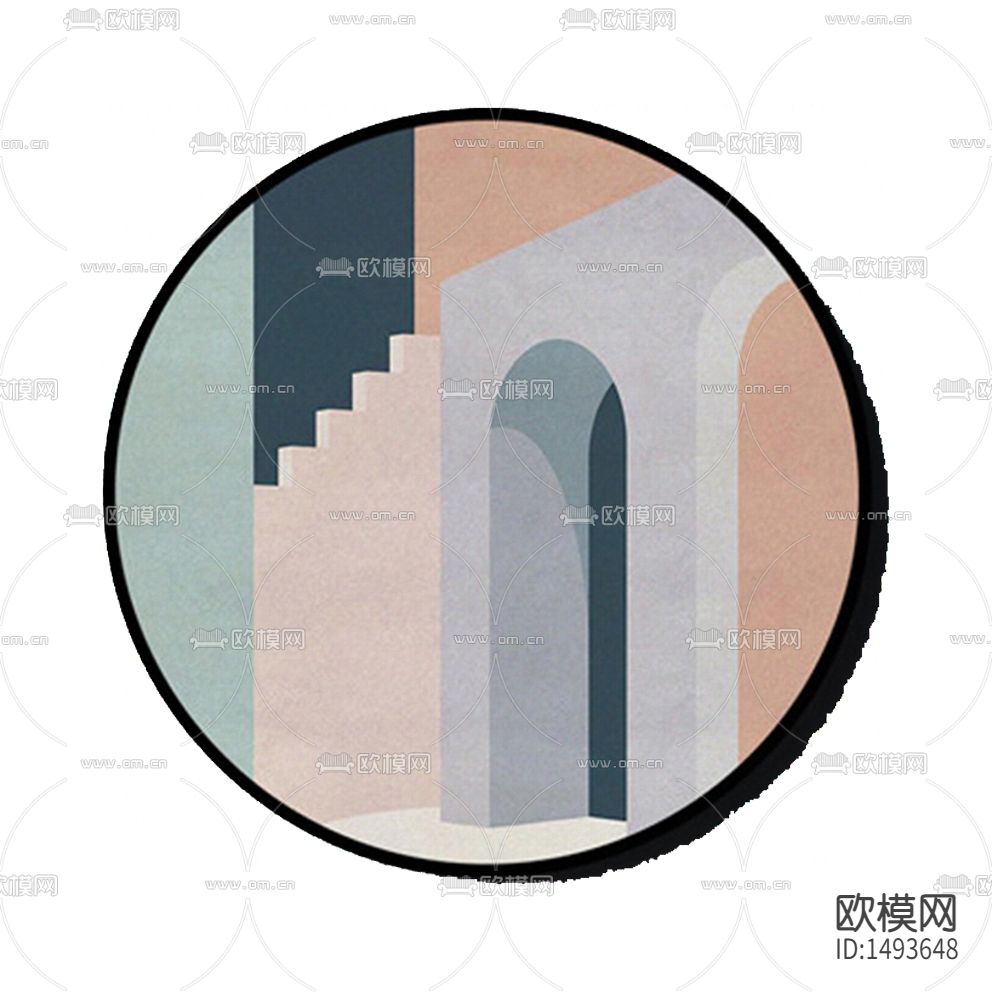 北欧简约几何色块紧张圆形装饰画下载