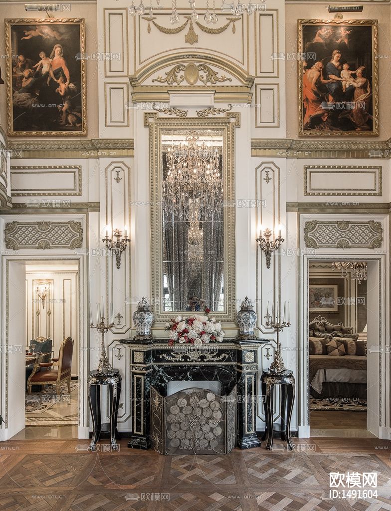 法式宫庭别墅cad施工图纸下载（渲染图1）