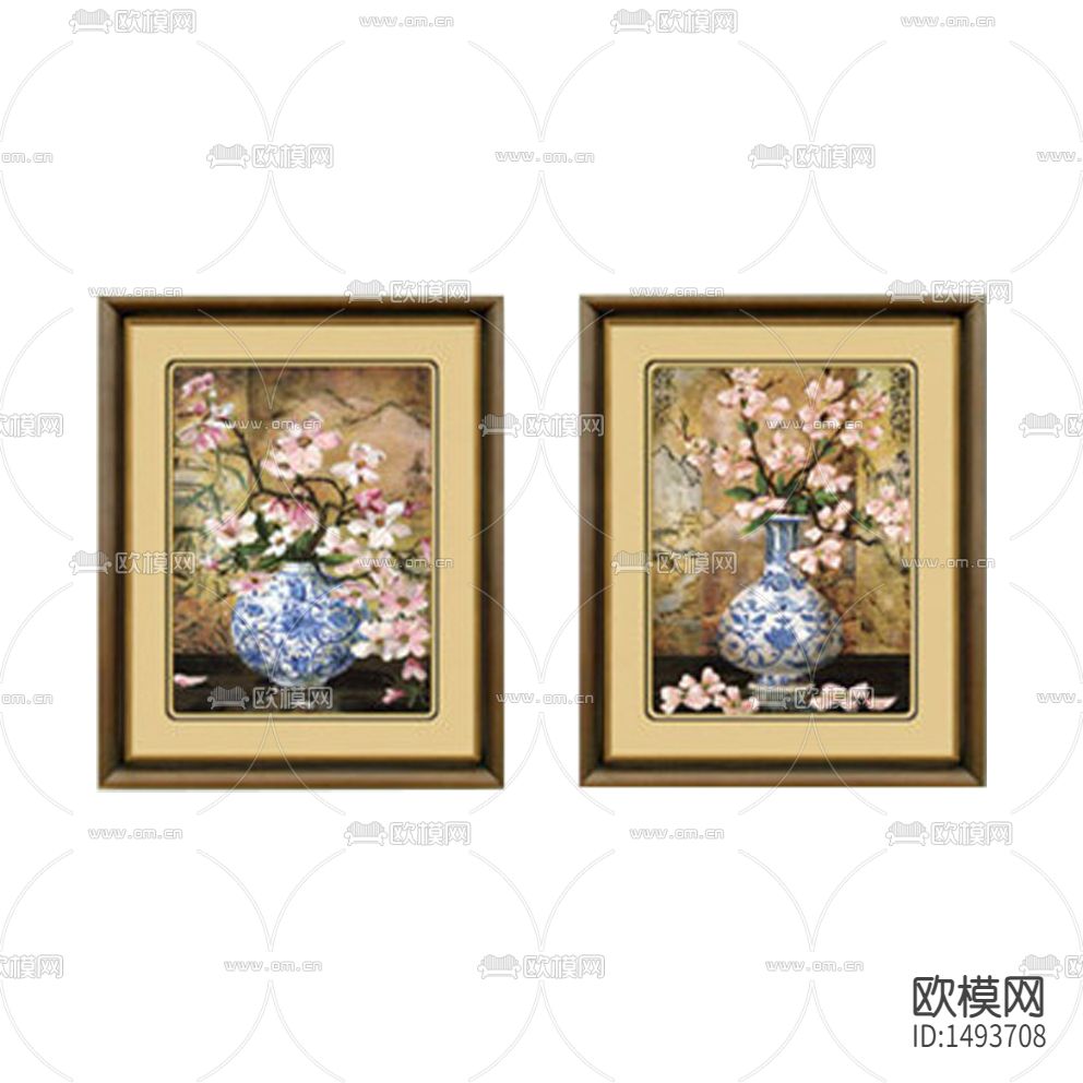 新中式复古花艺装饰画下载