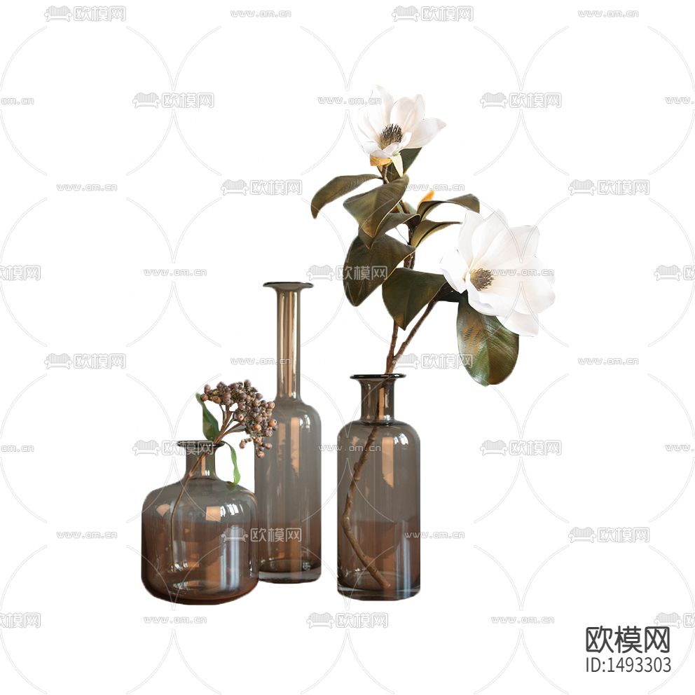 北欧轻奢创意灰色玻璃花瓶摆放花艺下载