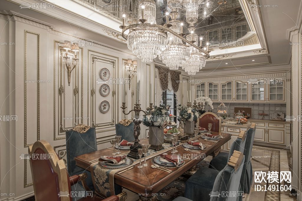 法式宫庭别墅cad施工图纸下载（渲染图4）