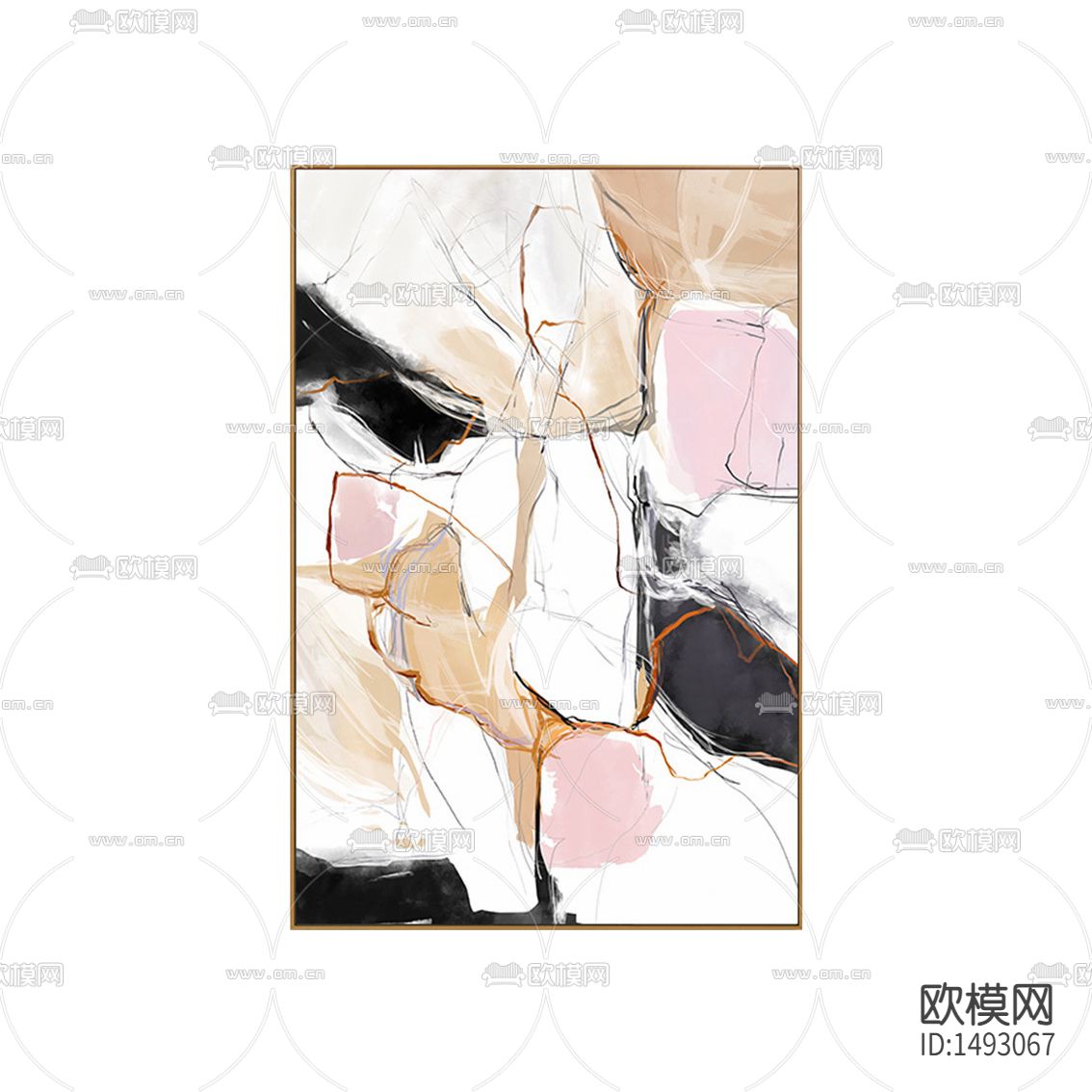 北欧创意抽象色块线条装饰画下载