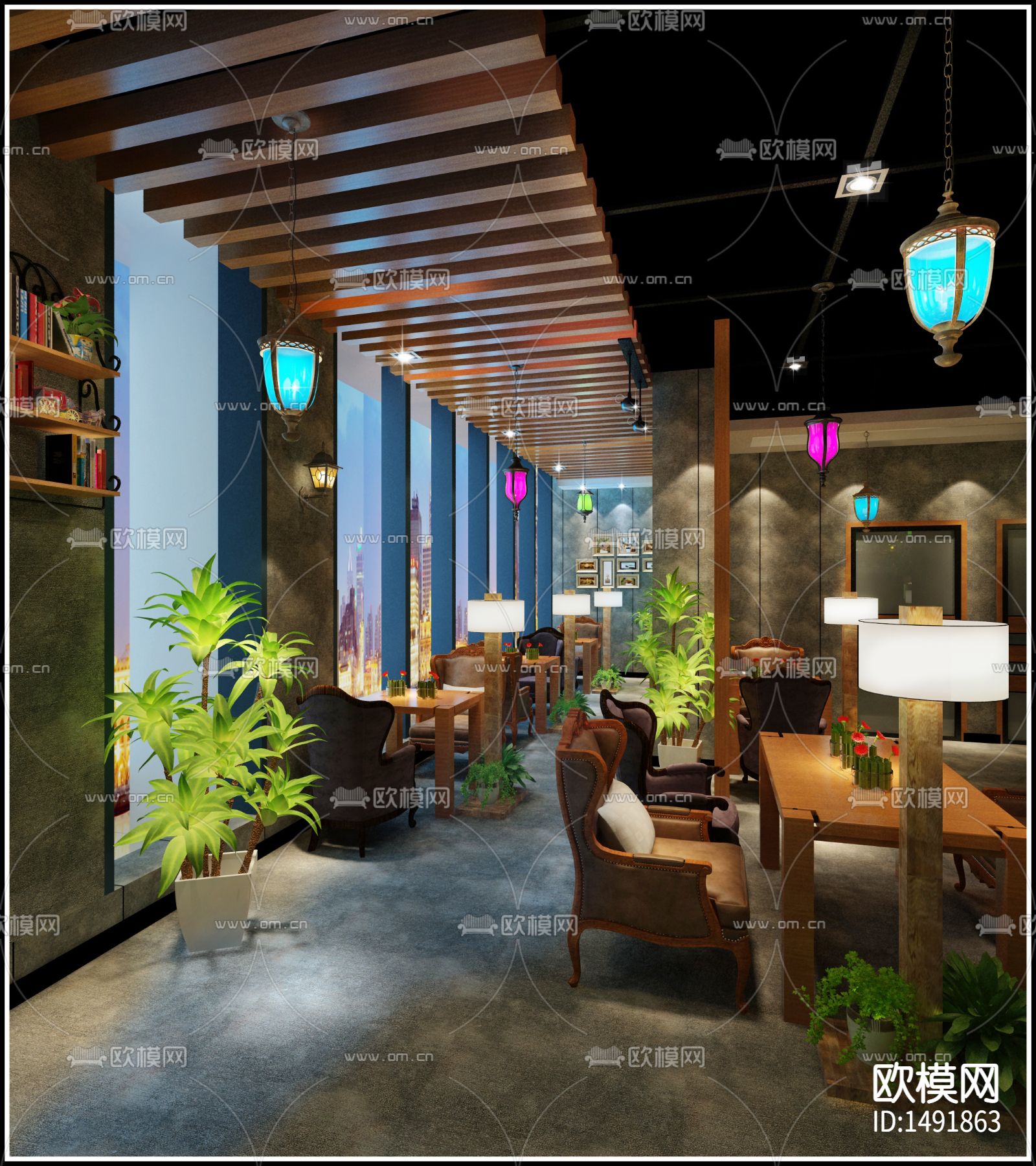 现代奶茶咖啡店设计施工图下载（渲染图2）