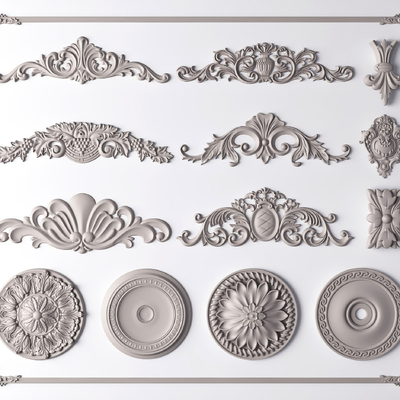  欧式石膏雕花角花构件su模型 