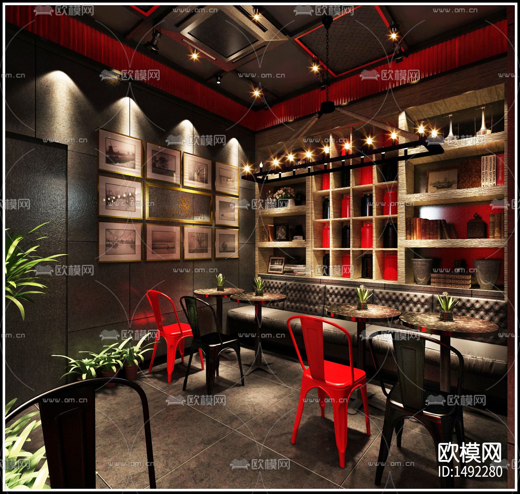 工业风奶茶店施工图下载（渲染图2）