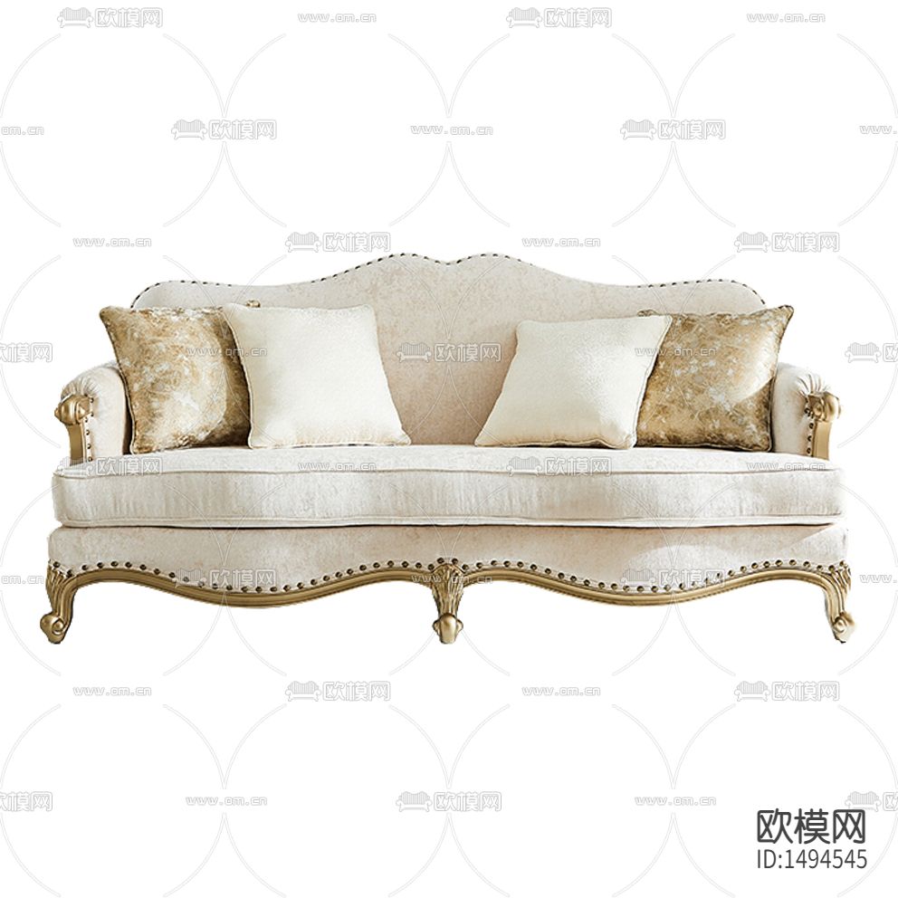 美式轻奢创意实木雕花布艺三人沙发