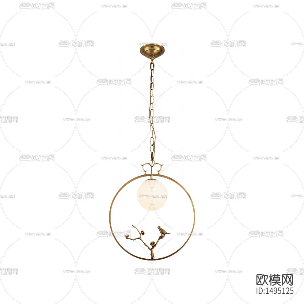 新中式轻奢做旧金属花鸟吊灯下载