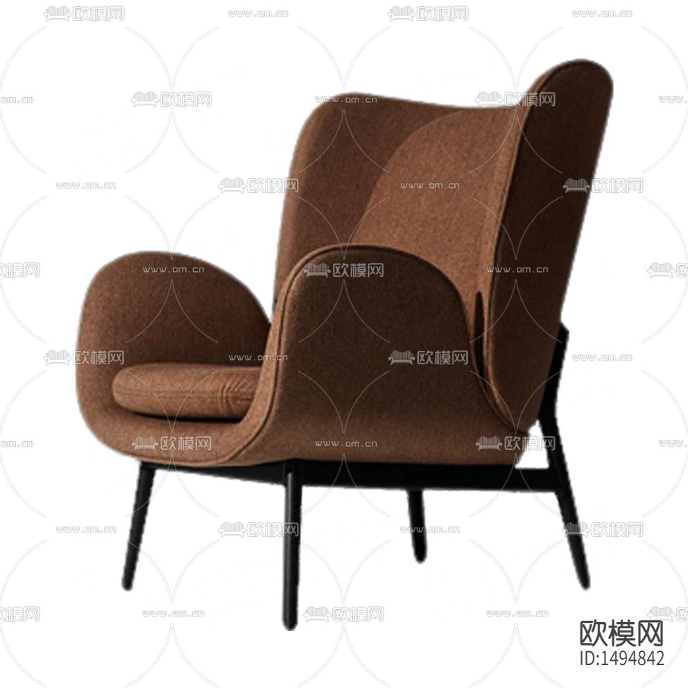 现代简约褐色布艺实木单人沙发下载