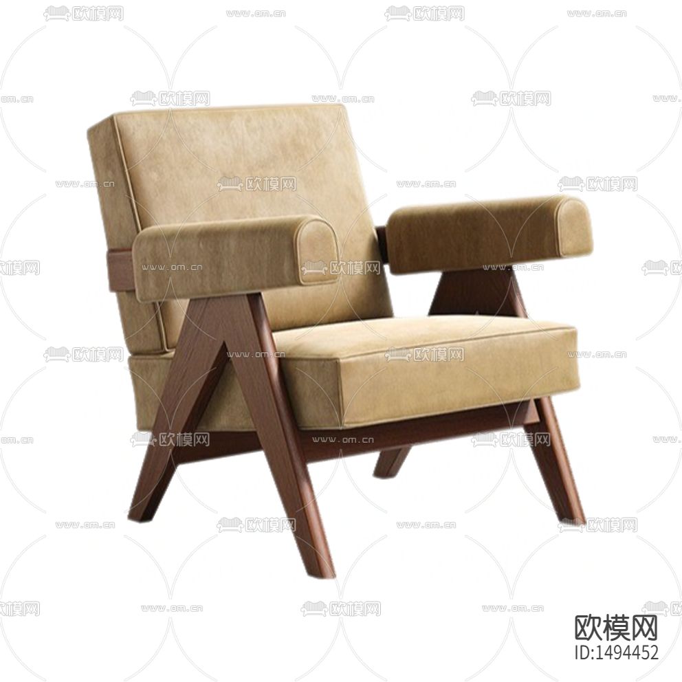 北欧复古皮革实木单人沙发下载