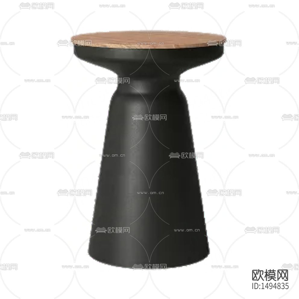 现代黑色实木圆形边几