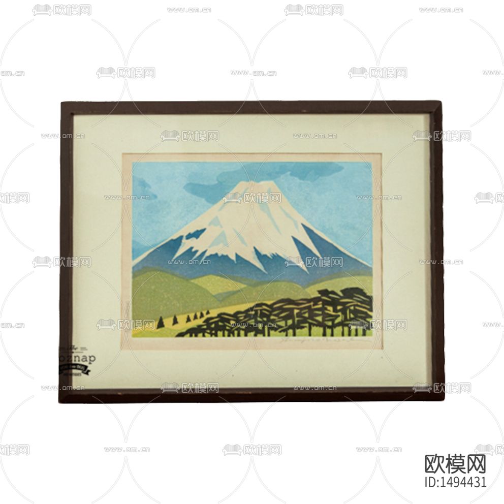 日式简约富士山简笔画装饰画下载