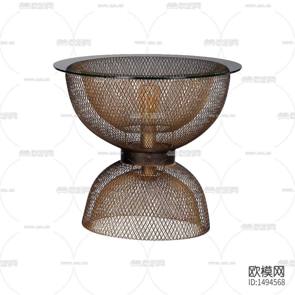 现代复古轻奢网状铁艺玻璃圆形边几下载
