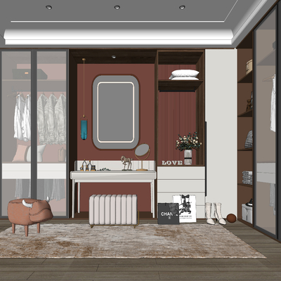  现代衣帽间su模型 