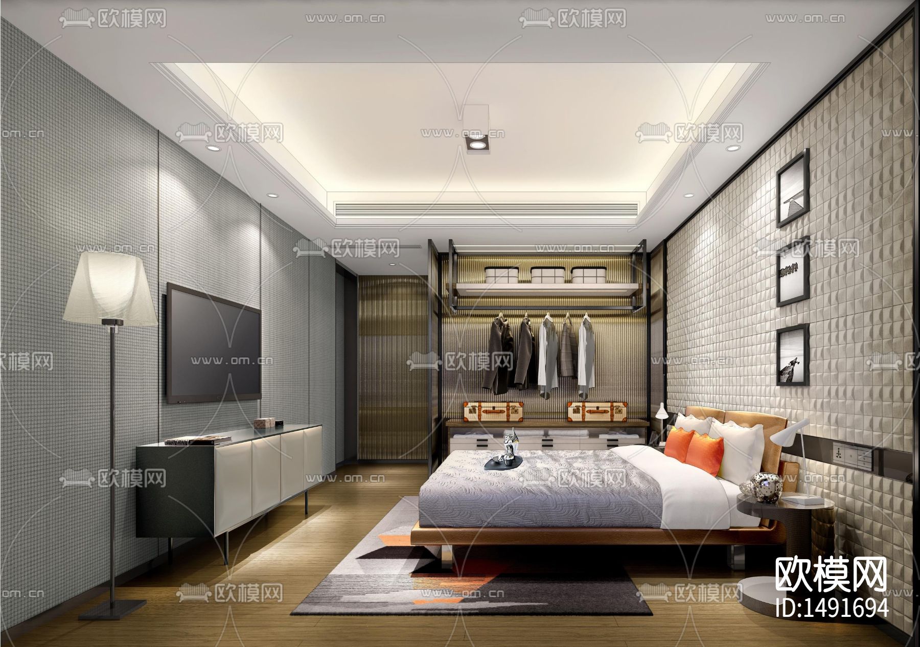 大平层轻奢风样板间CAD施工图下载（渲染图1）