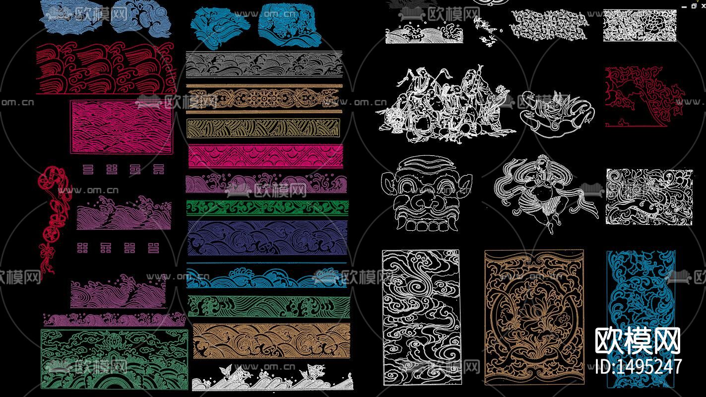中式花纹cad图库下载（渲染图1）