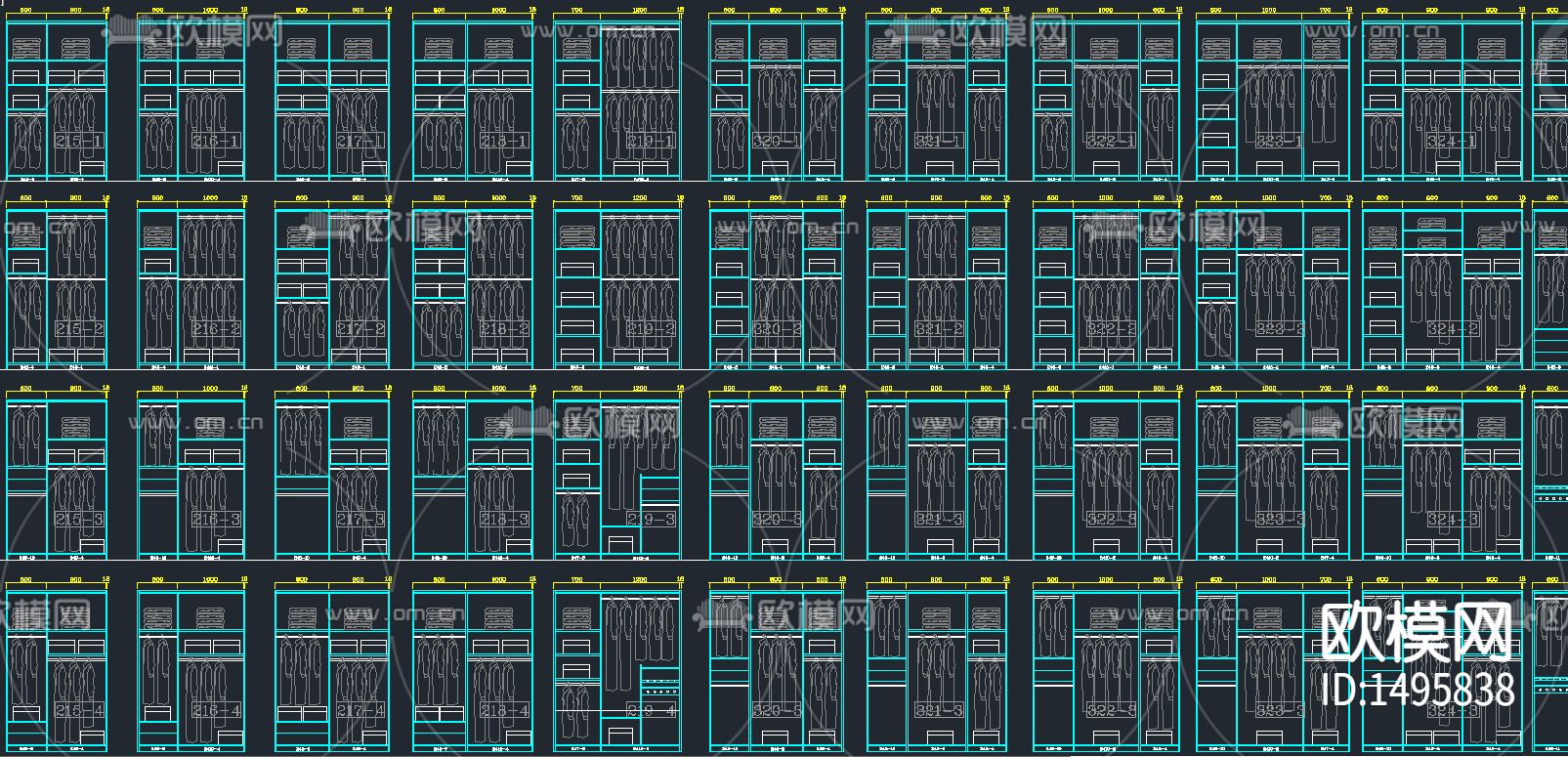成品衣柜cad图库下载（渲染图3）