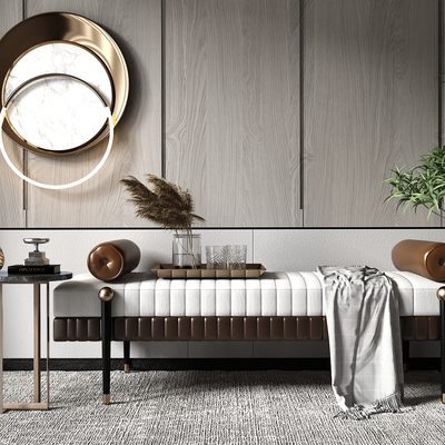  现代皮革床尾凳边几su模型 