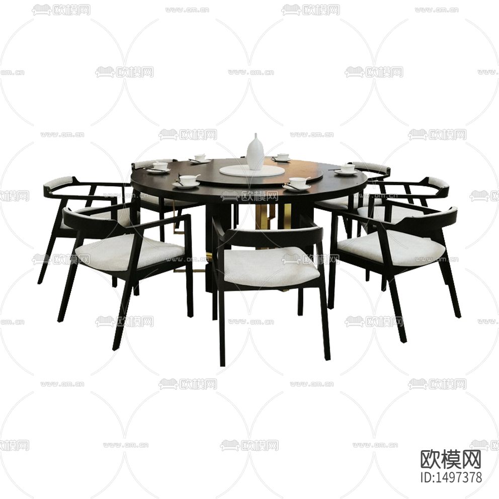 新中式简约实木布艺圆形八人餐桌椅下载