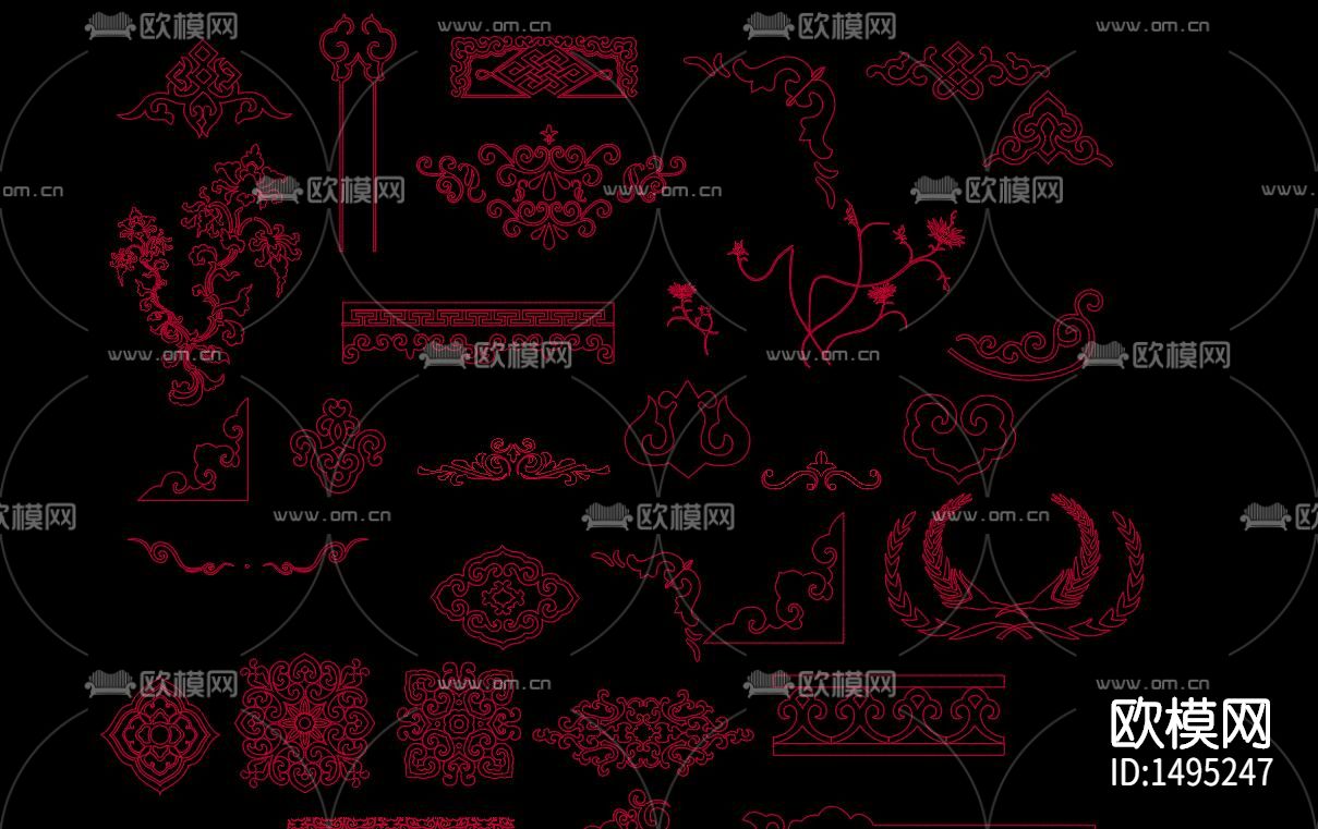 中式花纹cad图库下载（渲染图2）