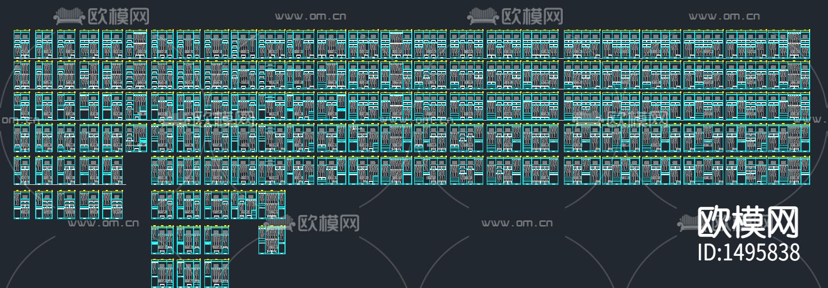 成品衣柜cad图库下载（渲染图1）