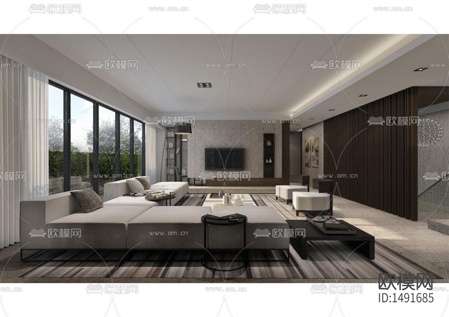 现代样板房cad施工图下载（渲染图1）