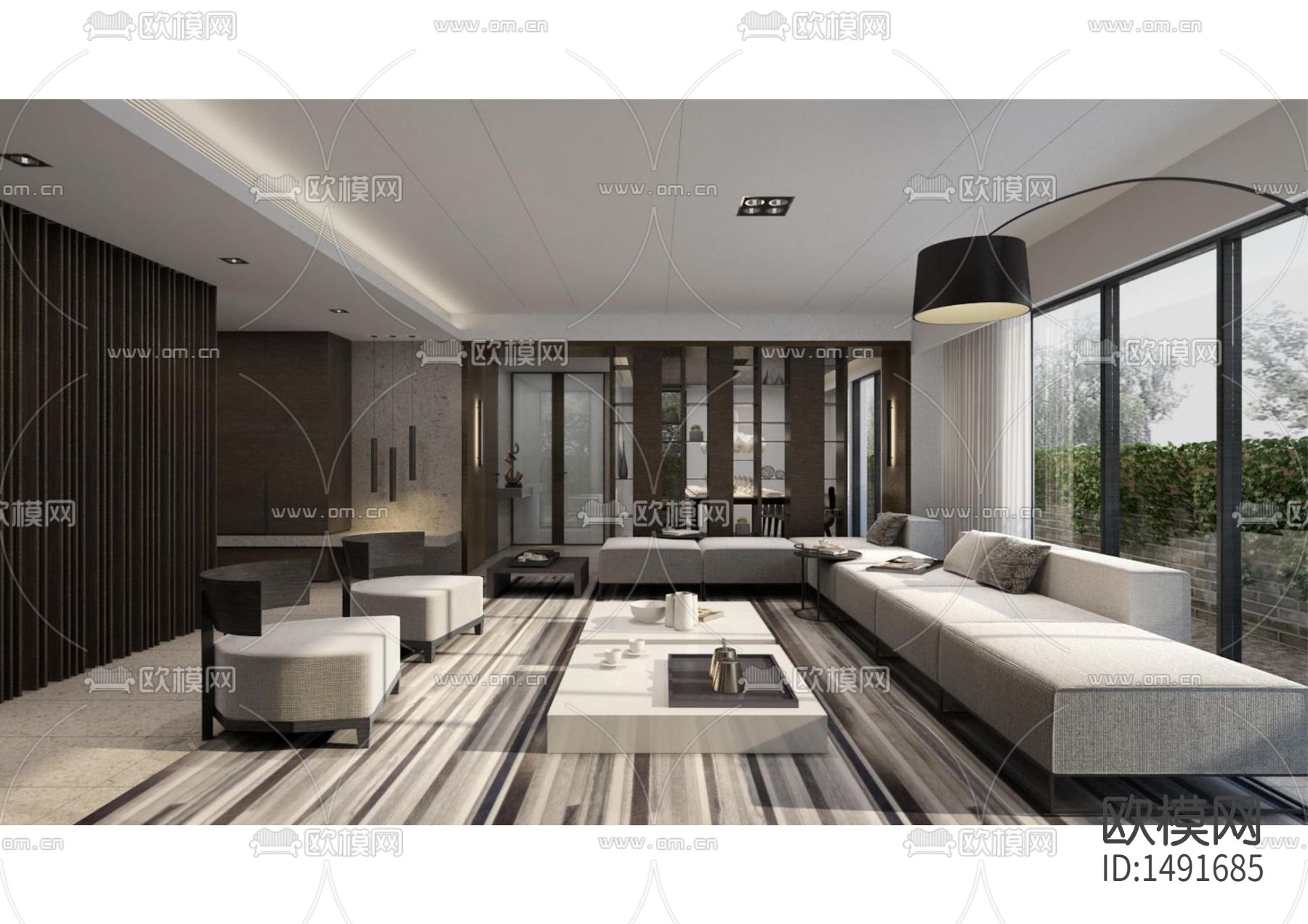 现代样板房cad施工图下载（渲染图2）