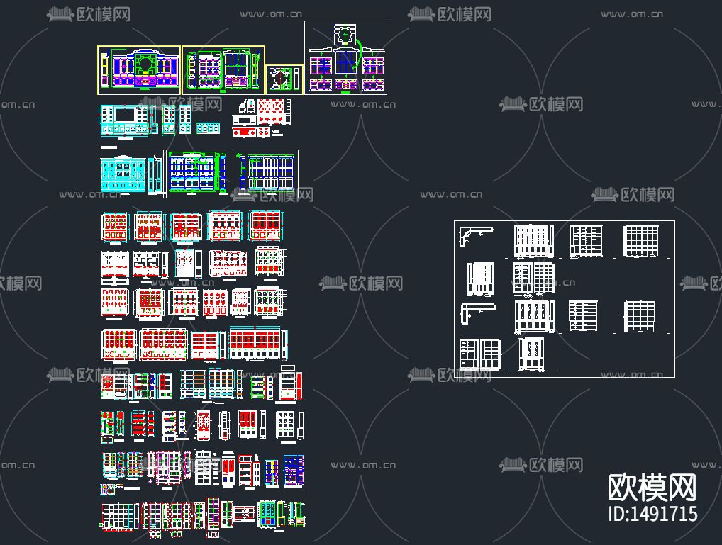 中式古典风格书柜CAD图库下载（渲染图1）