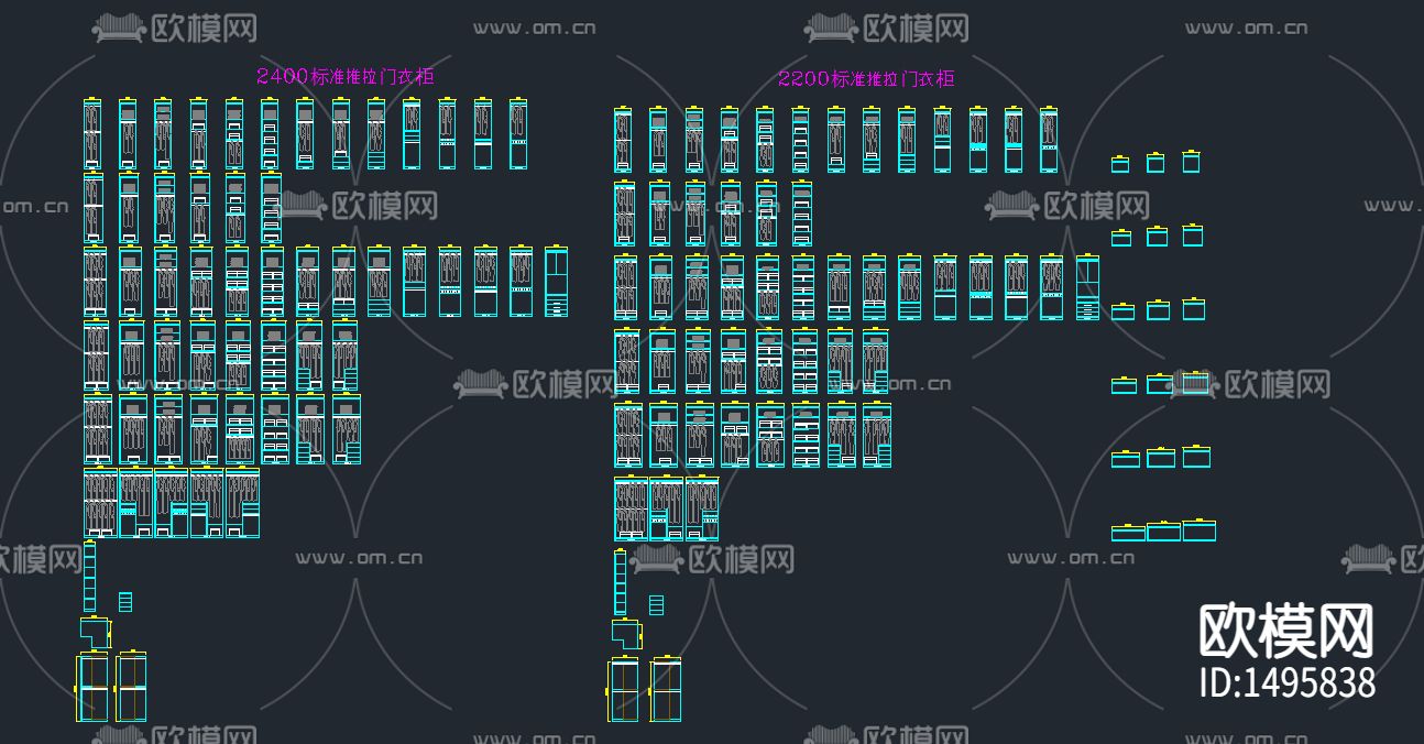 成品衣柜cad图库下载（渲染图2）