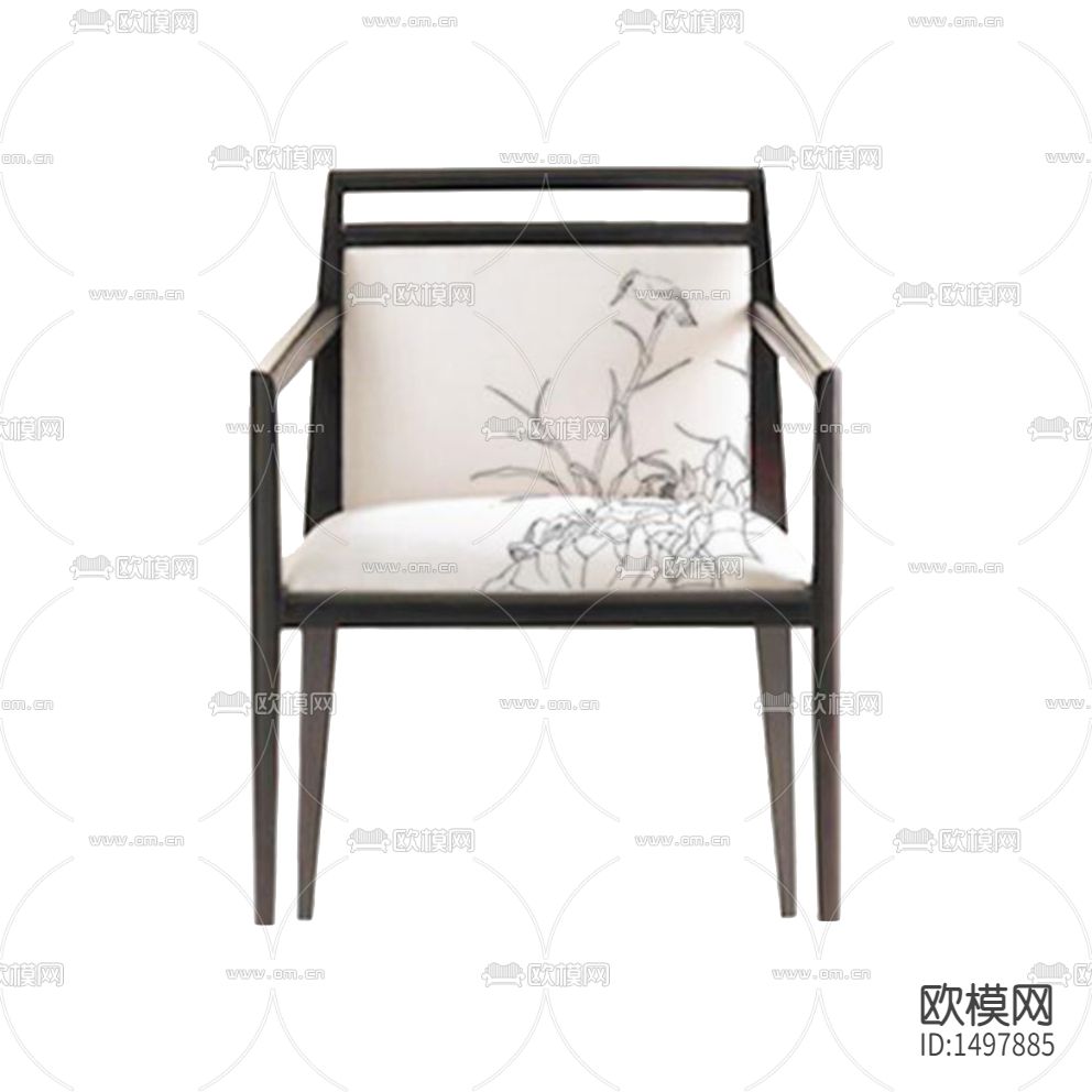 新中式禅意实木布艺印花休闲椅