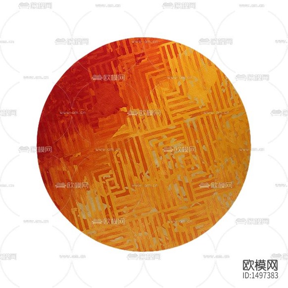 新中式创意橙色条纹印花圆形布艺地毯下载