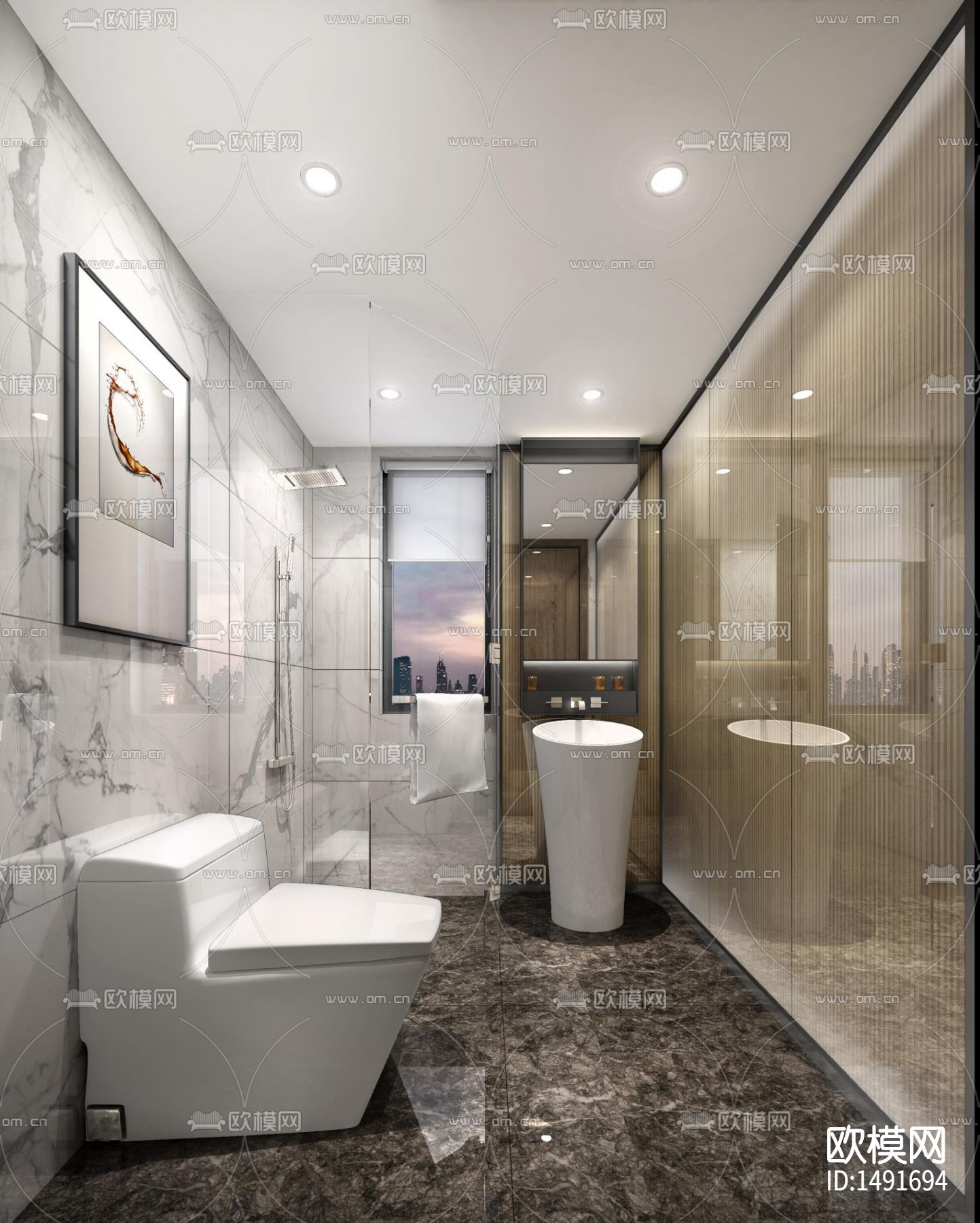 大平层轻奢风样板间CAD施工图下载（渲染图6）