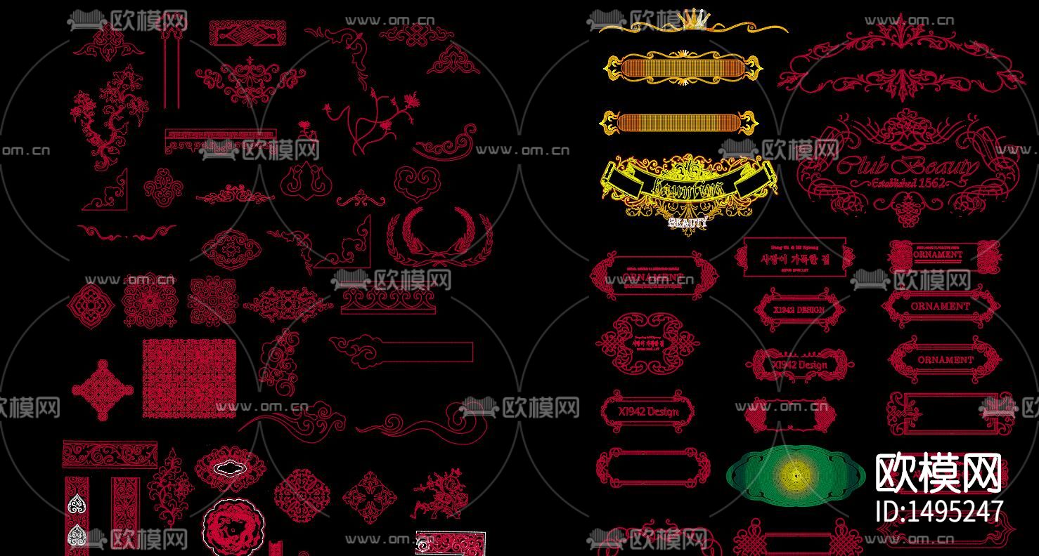 中式花纹cad图库下载（渲染图3）