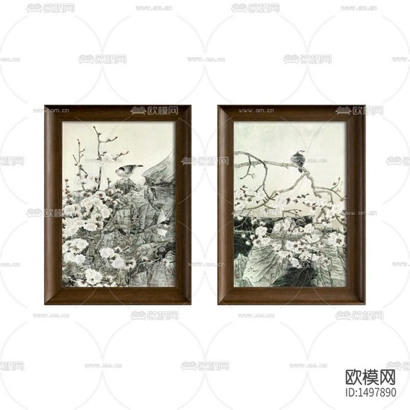 新中式禅意花艺水墨画下载