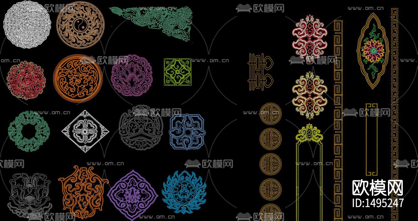 中式花纹cad图库下载（渲染图5）