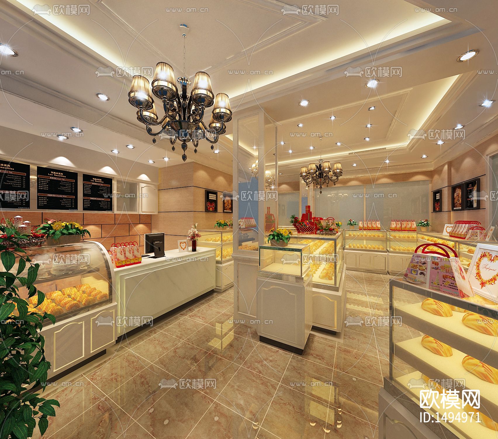 现代面包蛋糕店cad施工图下载（渲染图1）