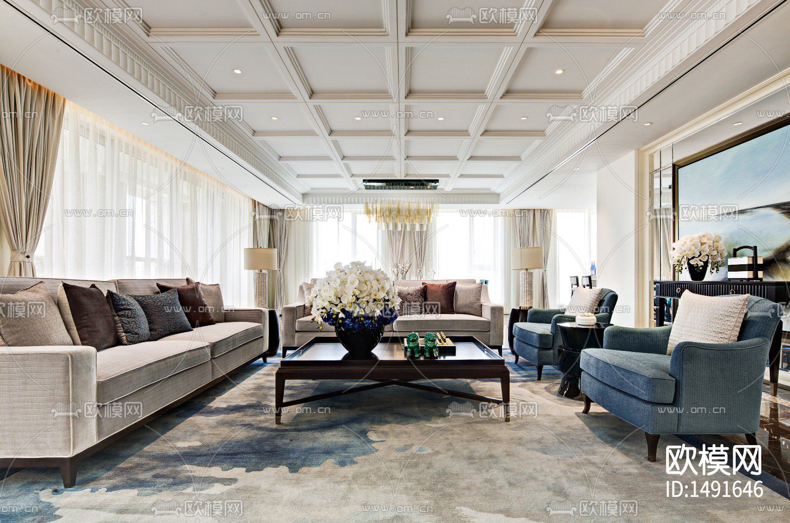 家装样板房cad施工图下载（渲染图1）