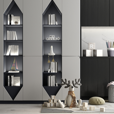  现代儿童书柜玩具su模型 