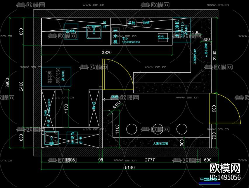 奶茶店cad施工图下载（渲染图8）