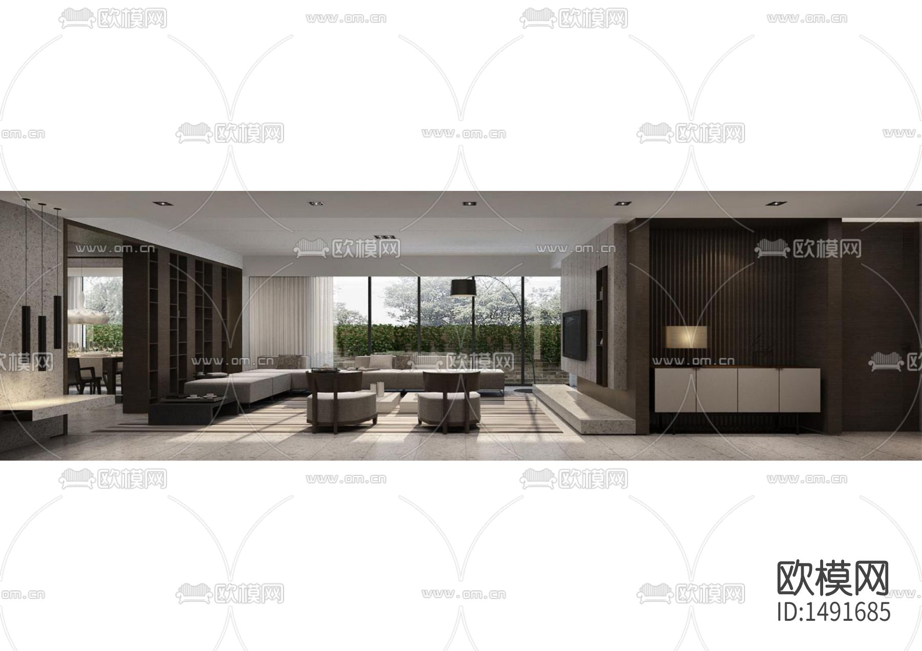 现代样板房cad施工图下载（渲染图4）